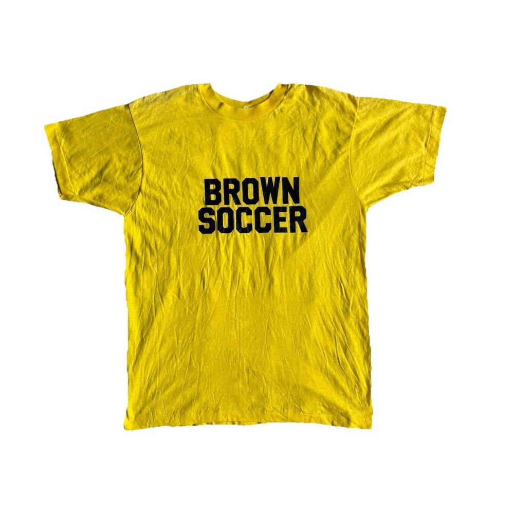 Vintage 80s Brown University Soccer T Shirt XL Yellow Screen Stars Ivy League